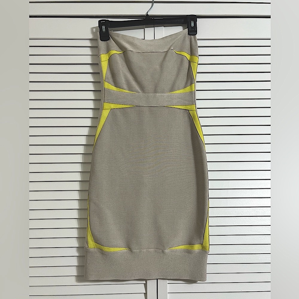 Herve Leger strapless bandage mini dress silver/neon
